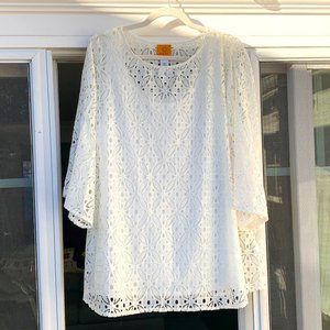 Women's Ruby Rd., ivory cutout blouse with attached tank top liner - 2X